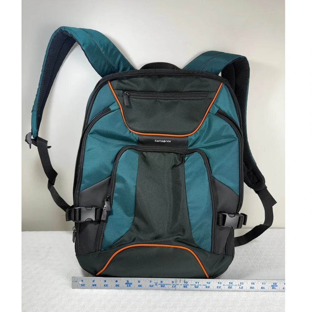 Samsonite Laptop Backpack Teal Black Orange 9076 Tech Commuter Bag 15x17 school